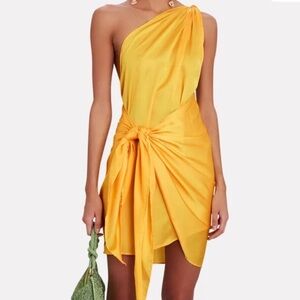 Baobab Collection Marea One-Shoulder Satin Dress in Yellow